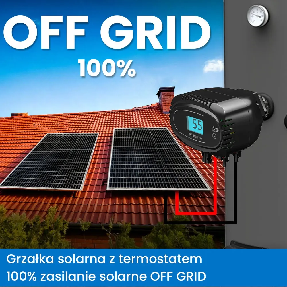 Grzałka do Bojlera 1000W z Termostatem na Panele Solarne MPPT OFF GRID BYPASS