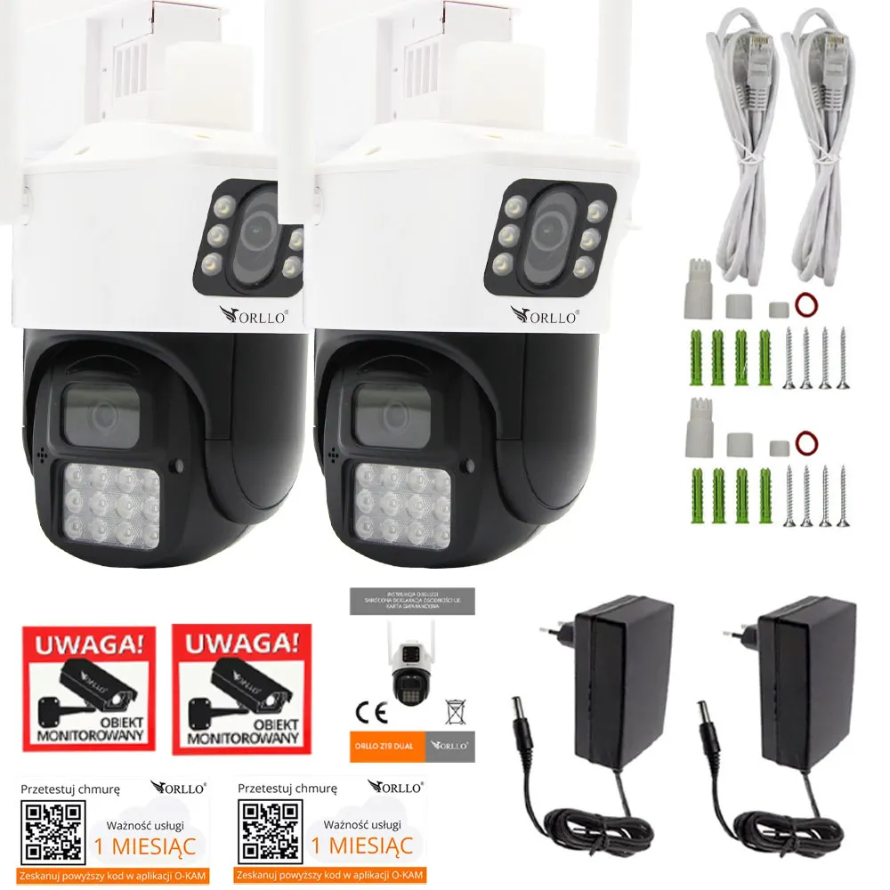 Zestaw 2 Kamer Zewnętrznych WiFi IP 4 Obiektywy ORLLO Z19 DUAL