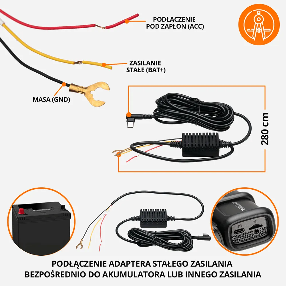 Adapter stałego zasilania do Kamery Samochodowej ORLLO RX-700 DUAL