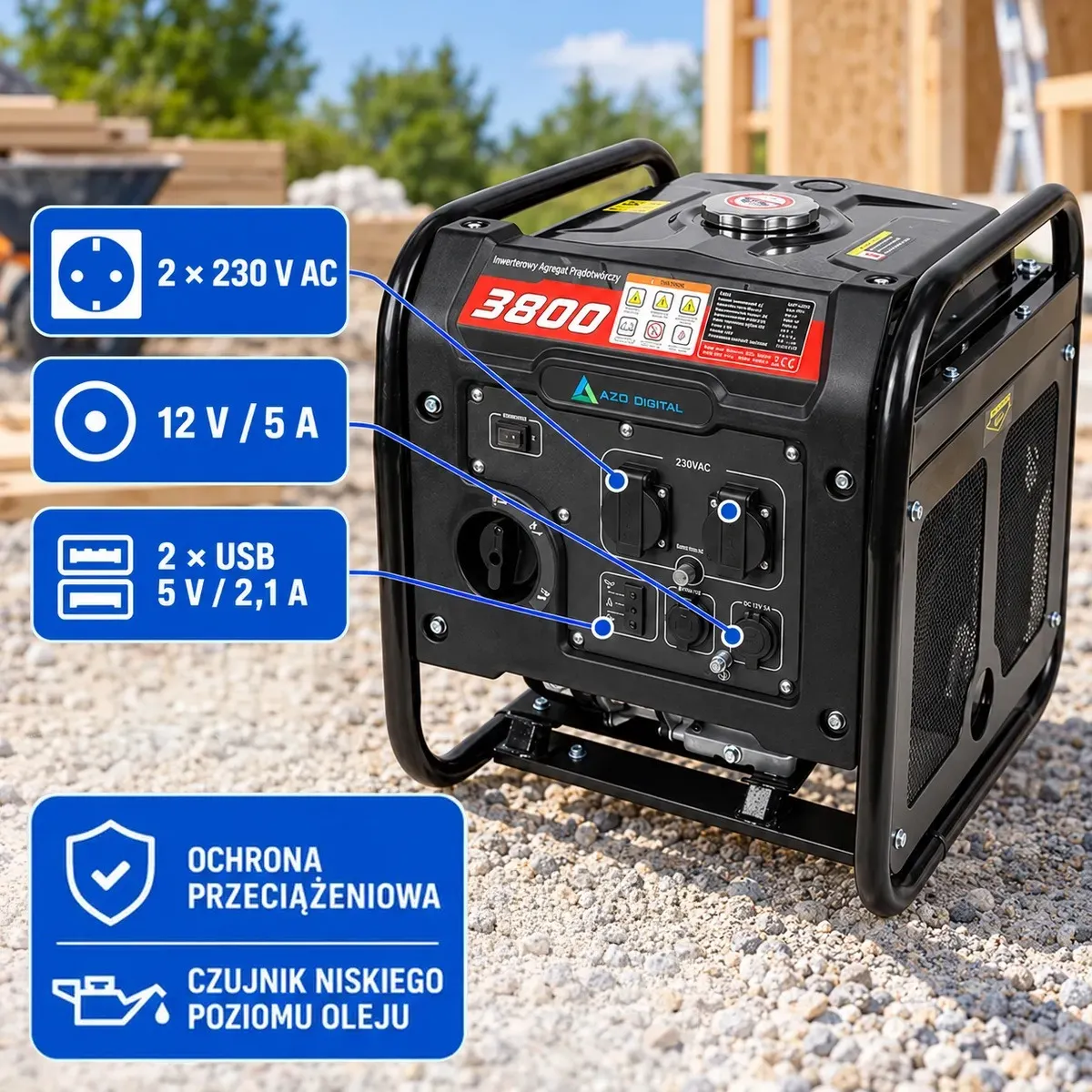 Agregat Prądotwórczy Inwerterowy Jednofazowy 230V AGP-3800i 3500W / 3800W