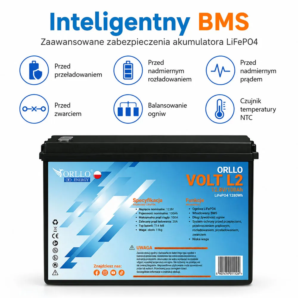 Akumulator LiFePO4 Magazyn Energii ORLLO VOLT L2 12V 100Ah BMS