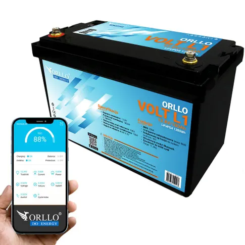 Akumulator litowo żelazowo fosforanowy ORLLO o pojemności sto amperogodzin do zastosowań off grid i kamperów