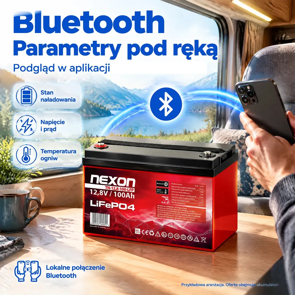 Akumulator NEXON LiFePO4 12,8 V 100 Ah Bluetooth z matą grzewczą
