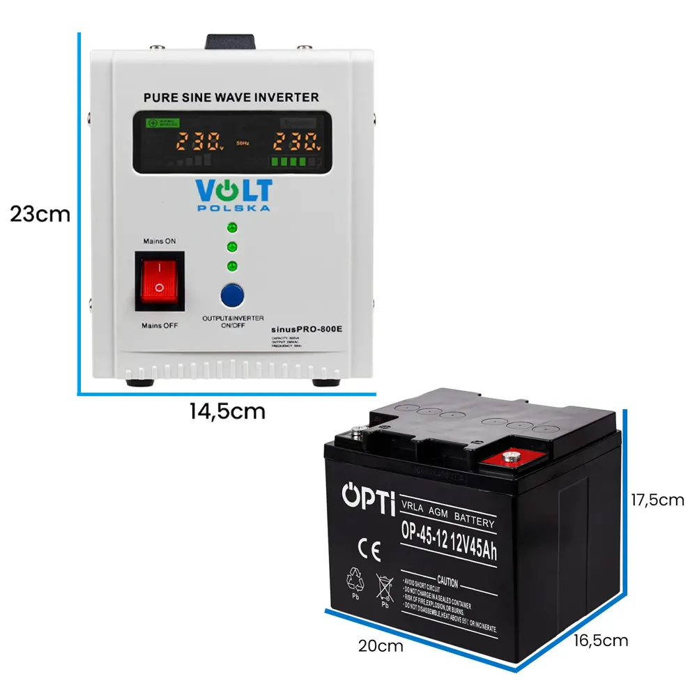 Zasilacz Awaryjny Volt Sinus Pro 800E UPS Akumulator AGM Magazyn Energii OPTI 12V 45Ah