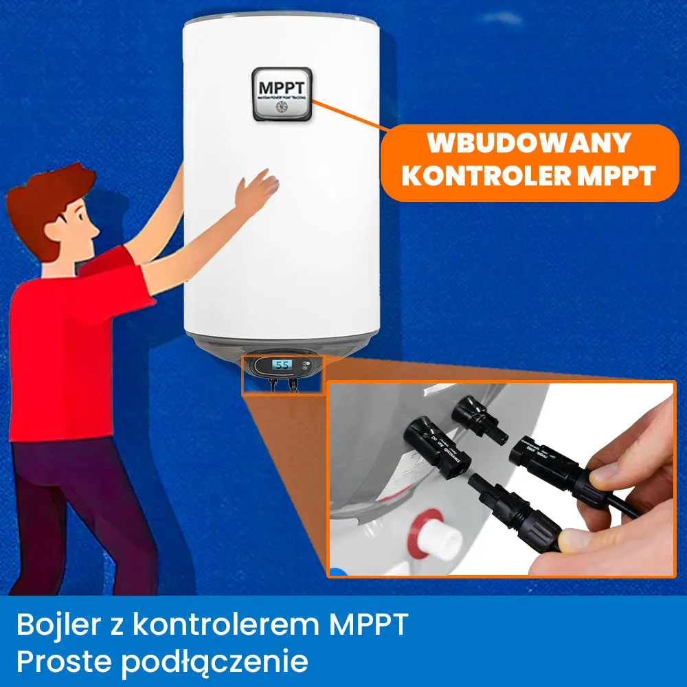 Zestaw Solarny do Grzania Wody Bojler Hybrydowy 30L MPPT Panele Fotowoltaiczne OFF GRID