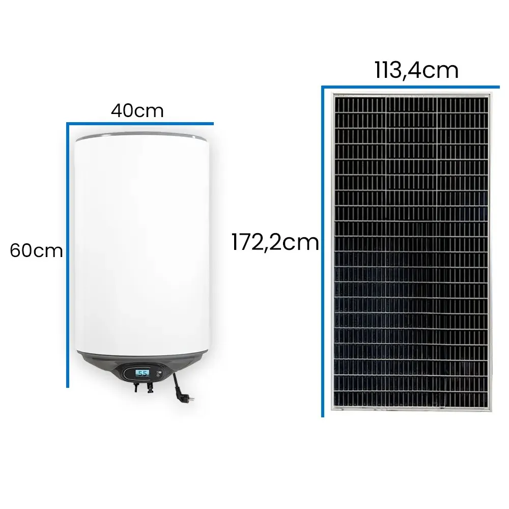 Zestaw Solarny do Grzania Wody Bojler Hybrydowy 80L MPPT Panele Fotowoltaiczne OFF GRID