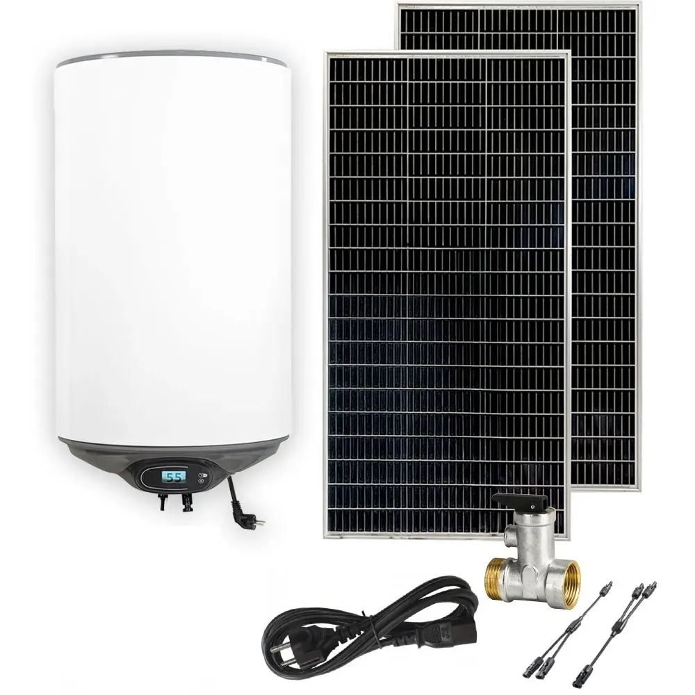 Zestaw Solarny do Grzania Wody Bojler Hybrydowy 80L MPPT Panele Fotowoltaiczne OFF GRID