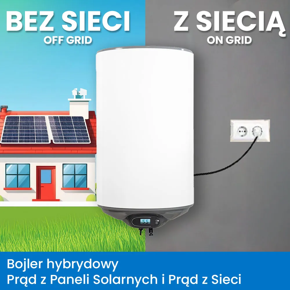 Zestaw Solarny do Grzania Wody Bojler Hybrydowy 80L MPPT Panele Fotowoltaiczne OFF GRID