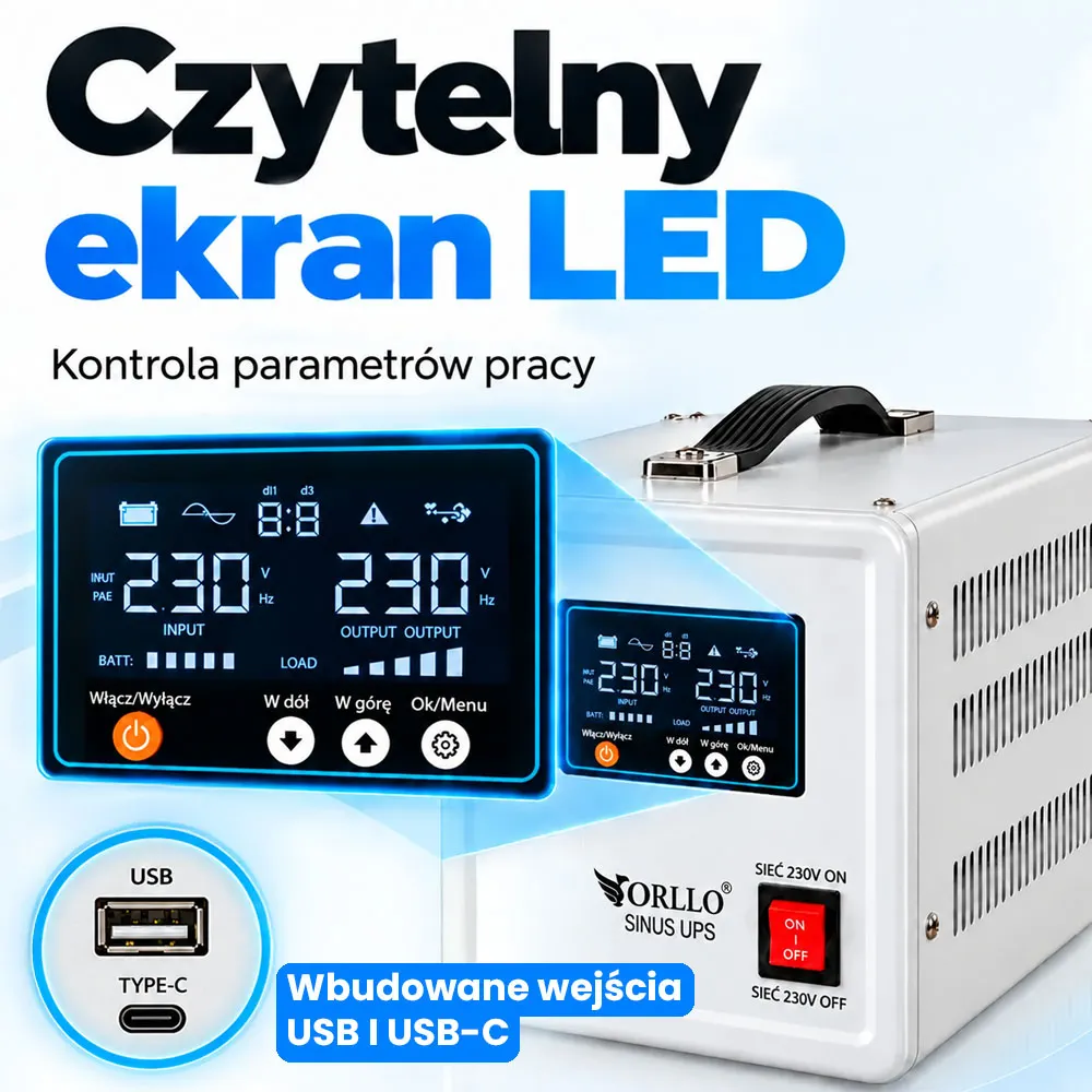 Zasilacz Awaryjny Zasilanie Awaryjne Przetwornica ORLLO SINUS UPS 1500VA AVR