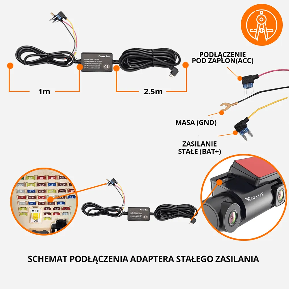 Adapter zasilania mini-USB do Kamery Samochodowej
