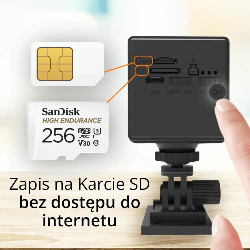 Mini Kamera Bezprzewodowa GSM 4G LTE ORLLO W8 PRO SIM + GRATIS Karta SD 64GB