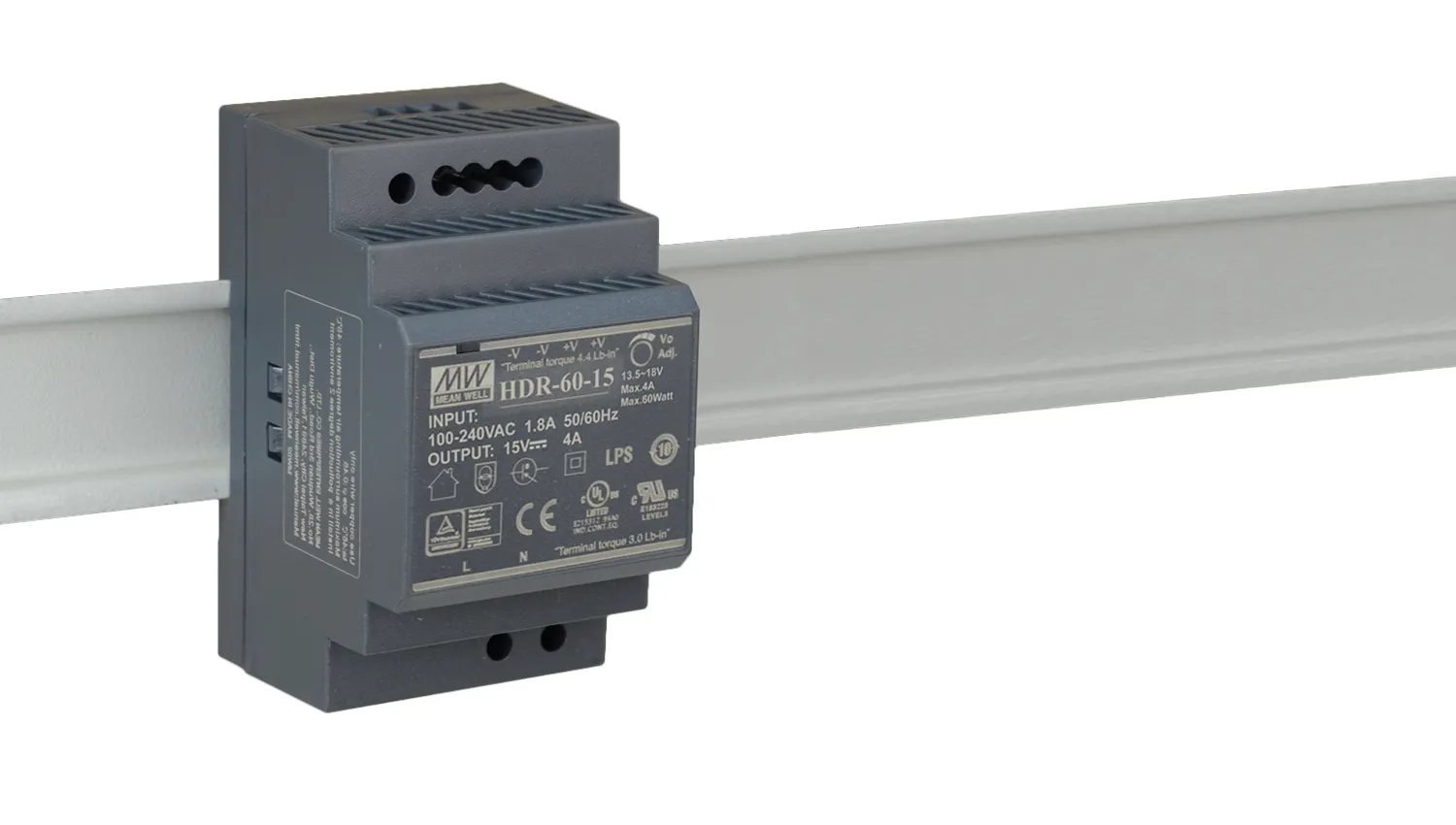 DIN ZASILACZ IMPULSOWY NA SZYNĘ 15V/60W/4A Zabezpieczenie przeciwzwarciowe, przeciążeniowe, nadnapięciowe orllo.pl