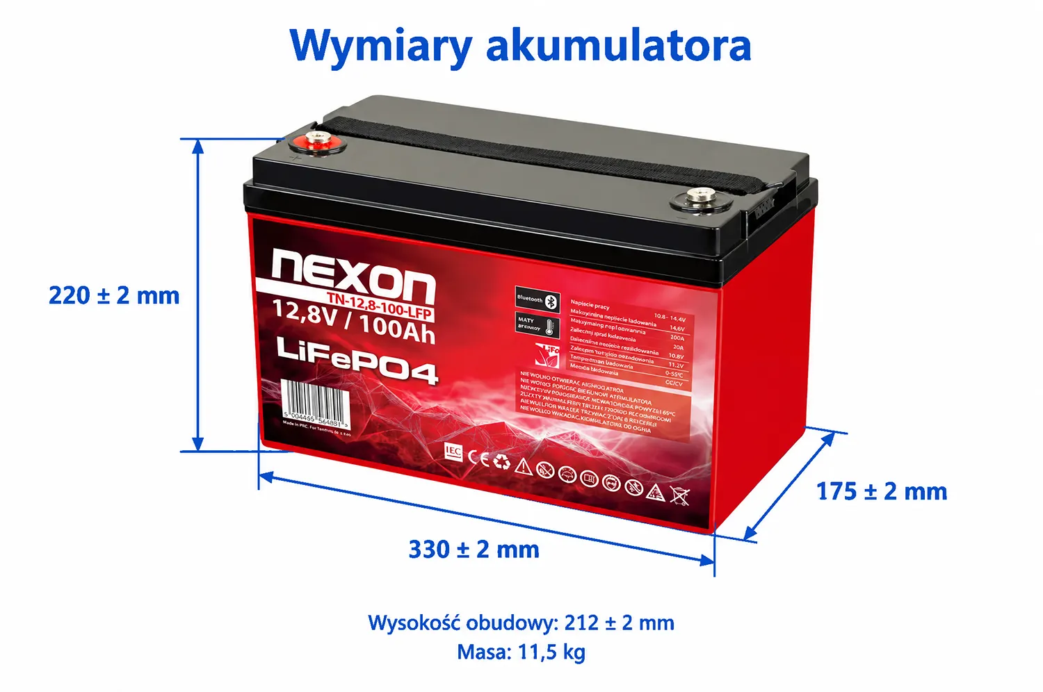 Akumulator NEXON LiFePO4 12,8 V 100 Ah Bluetooth z matą grzewczą