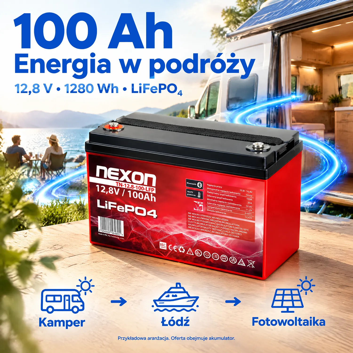 Akumulator NEXON LiFePO4 12,8 V 100 Ah Bluetooth z matą grzewczą