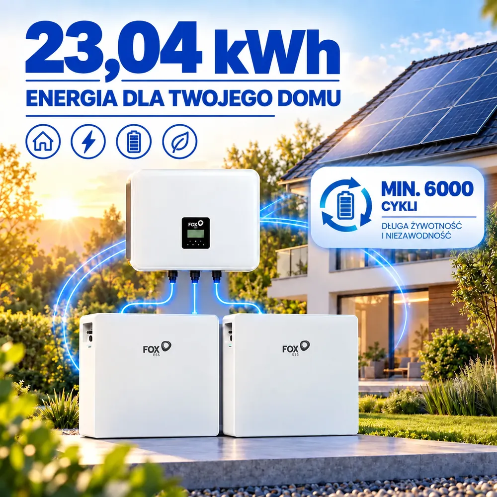 Zestaw Fotowoltaiczny 10,92 kWp Magazyn Energii 23,04 kWh FoxESS Falownik Hybrydowy 10 kW z Montażem