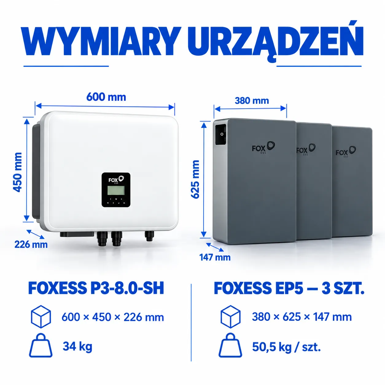 Zestaw FoxESS Falownik 8 kW + Magazyny Energii 3 × EP5 15,54 kWh