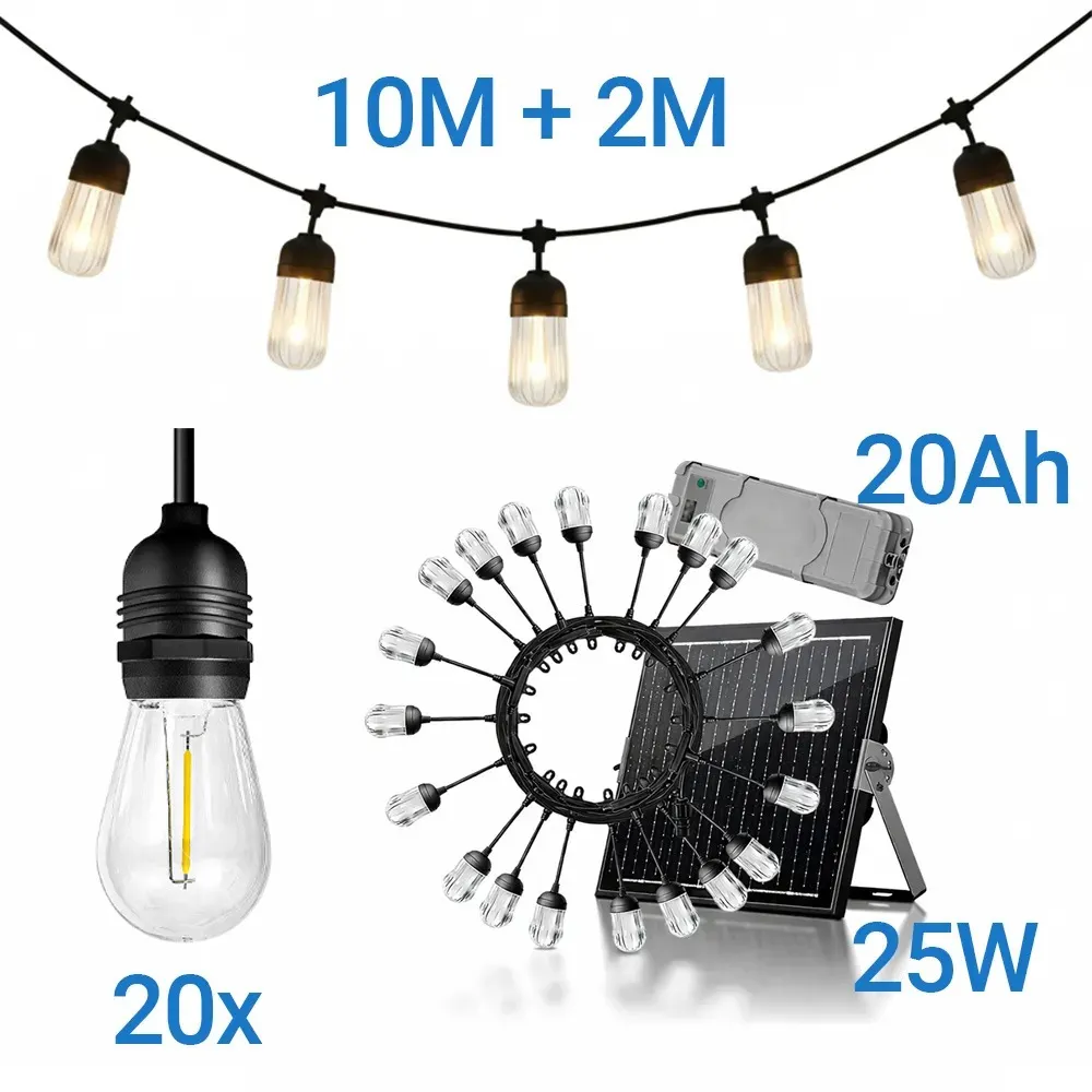 Lampki Solarne do Ogrodu Girlanda Ogrodowa 20 Żarówek LED Łańcuch