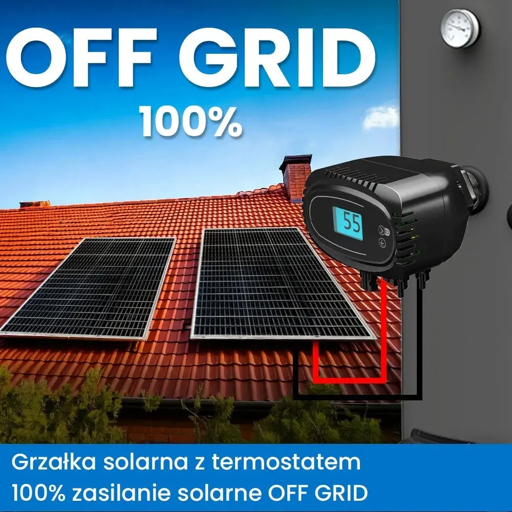 Grzałka do Bojlera 1000W z Termostatem na Panele Solarne MPPT OFF GRID BYPASS
