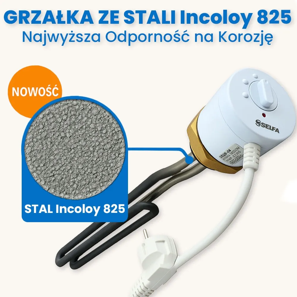 Grzałka do Bojlera CWU 3000W z Termostatem SELFA 825 230V 6/4” Incoloy