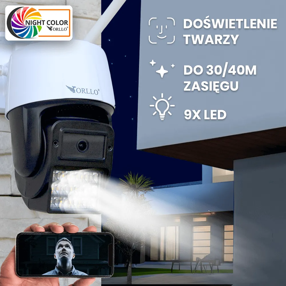 Zestaw 4 Kamer WiFi IP Zewnętrzne Obrotowe 4Mpx ORLLO N1 Nagrywarka N-NVR1