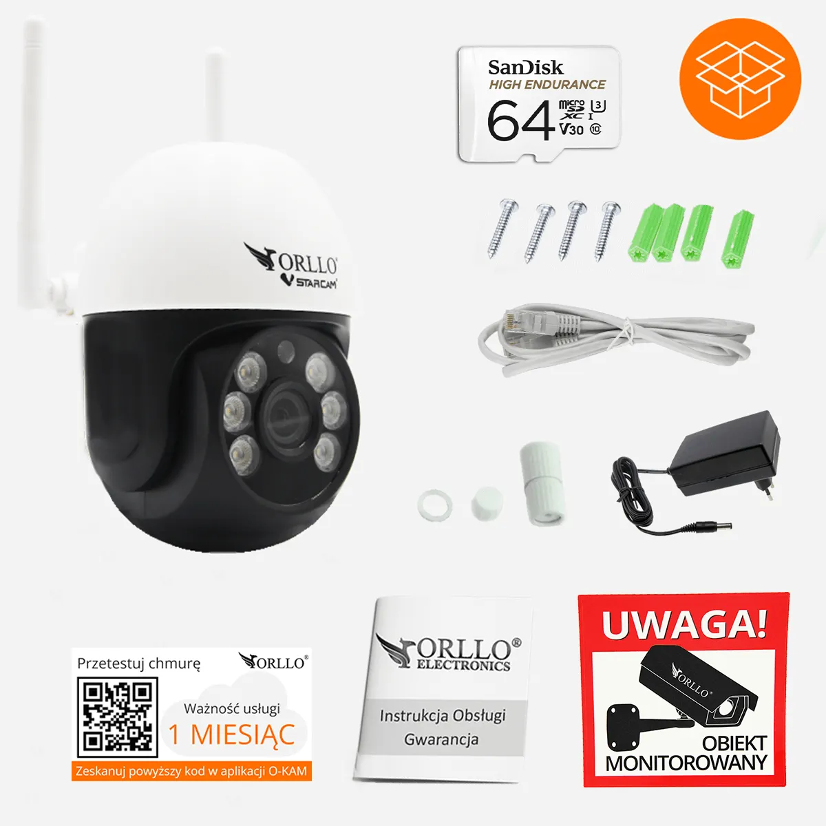 Kamera Obrotowa Zewnętrzna WiFi IP ORLLO Z16 + Karta SD 64Gb + Gratis CHMURA