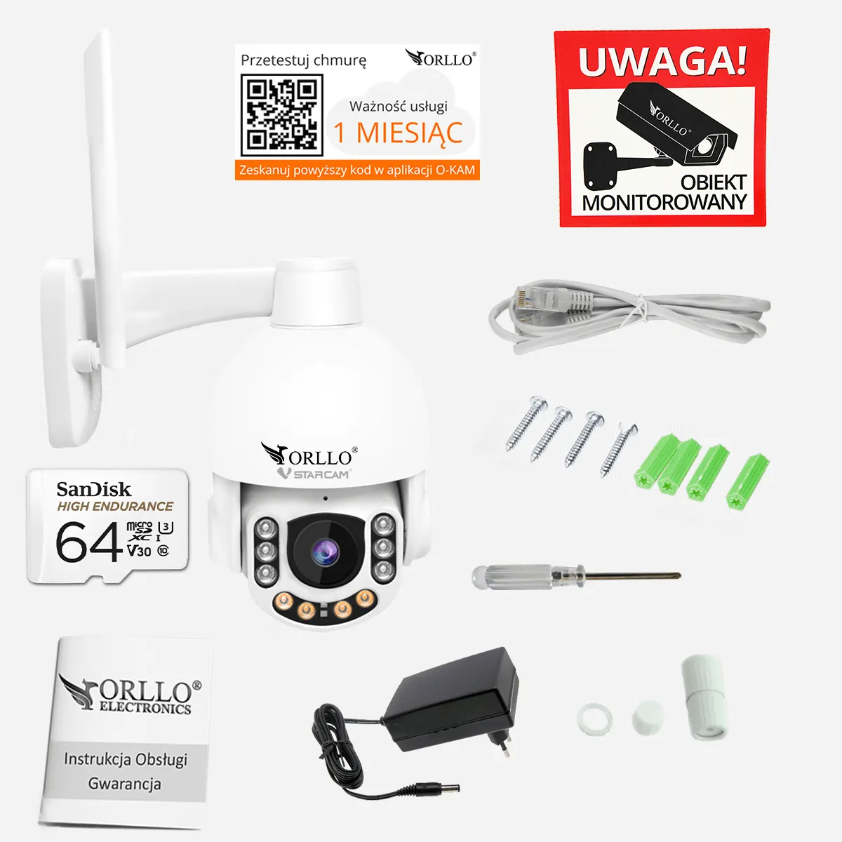 Kamera Zewnętrzna Obrotowa GSM na Kartę SIM ORLLO Z7 PRO + Karta SD 64Gb