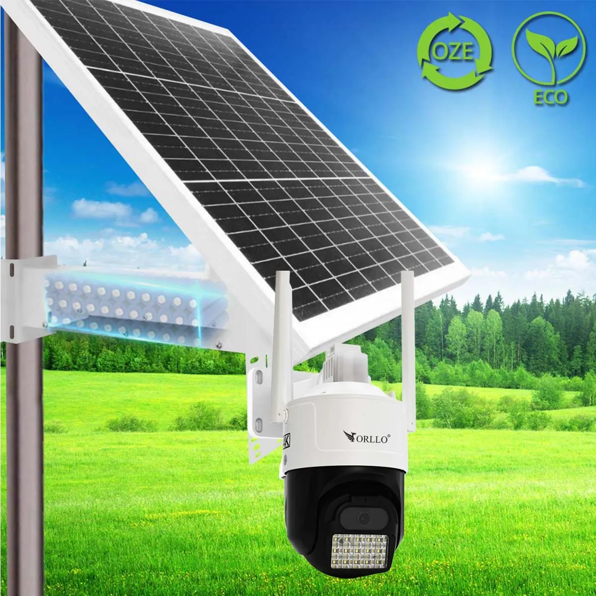 Kamera na Kartę SIM AI Zewnętrzna Obrotowa ORLLO Z17 ULTRA 4K z Panelem Fotowoltaicznym SM6030 PRO