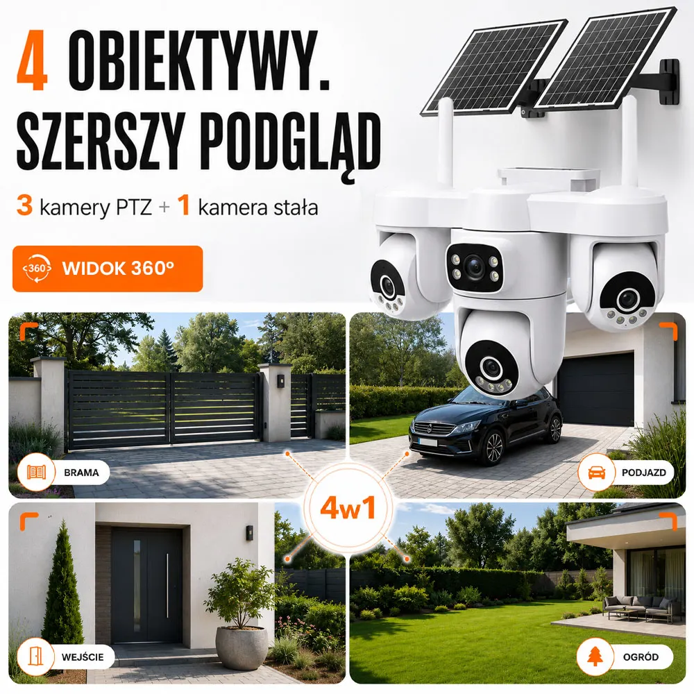 Kamera Zewnętrzna Solarna na Kartę SIM 4 Obiektywy Akumulator ORLLO Z21 SIM