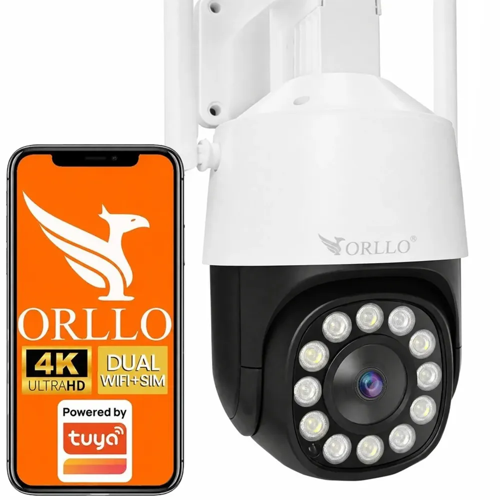 Kamera zewnętrzna ORLLO TZ11 4K 8 MPx z obrotową głowicą PTZ, łącznością WiFi, kartą SIM 4G LTE oraz kolorowym trybem nocnym