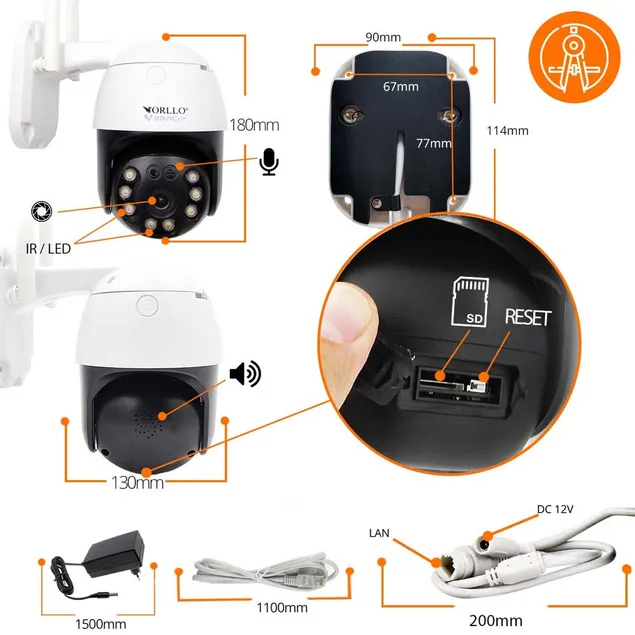 Zestaw 2 Kamery WiFi IP Zewnętrzne Obrotowe 4K 8Mpx ORLLO Z20