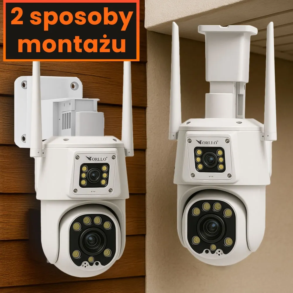 Zestaw 2 Kamer WiFi IP na Kartę SIM 4G Zewnętrzna Obrotowa 2 Obiektywy ORLLO TZ8 4K DUAL + NVR1 + 1TB