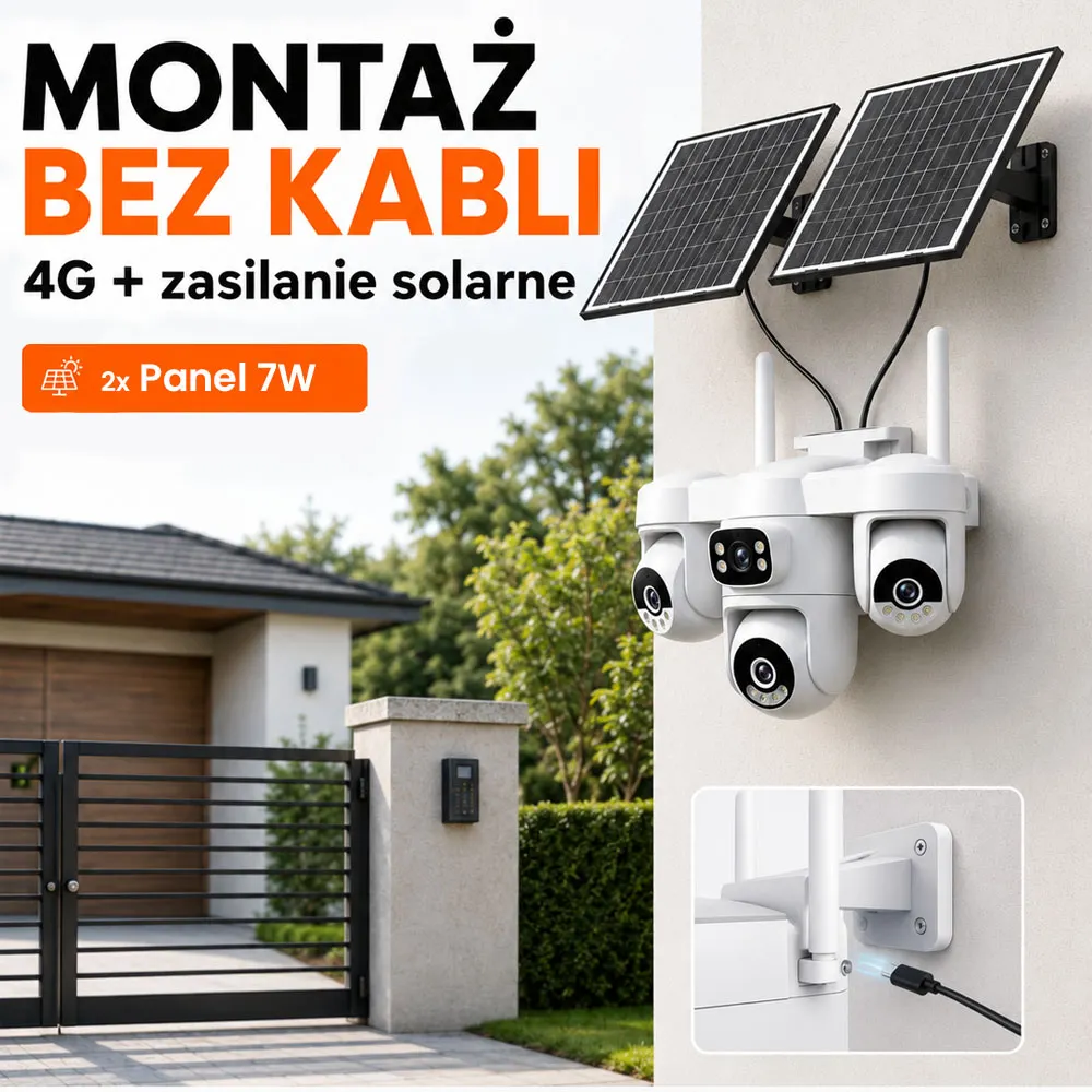 Kamera Zewnętrzna Solarna na Kartę SIM 4 Obiektywy Akumulator ORLLO Z21 SIM