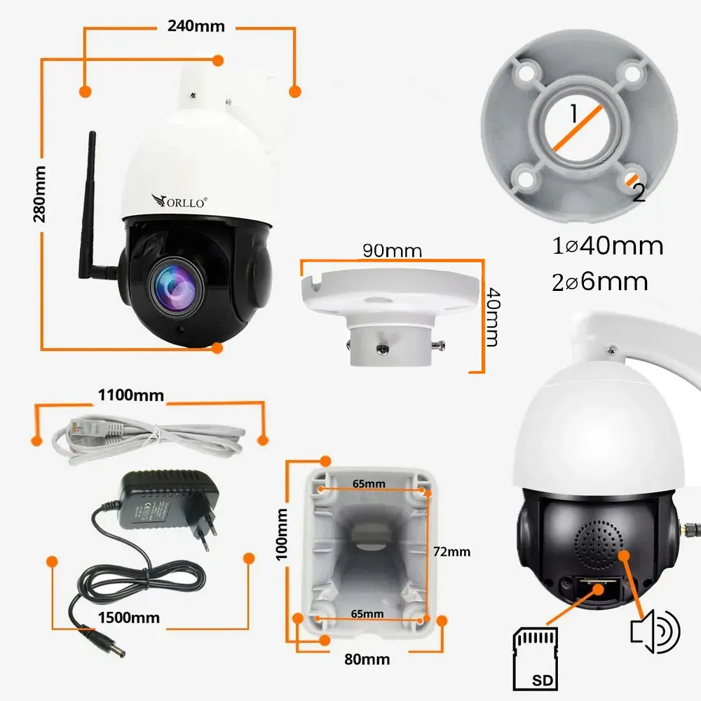 Kamera Sufitowa POE IP ZOOM x22 Uchwyt do Kamer Krótki ORLLO R2 PRO