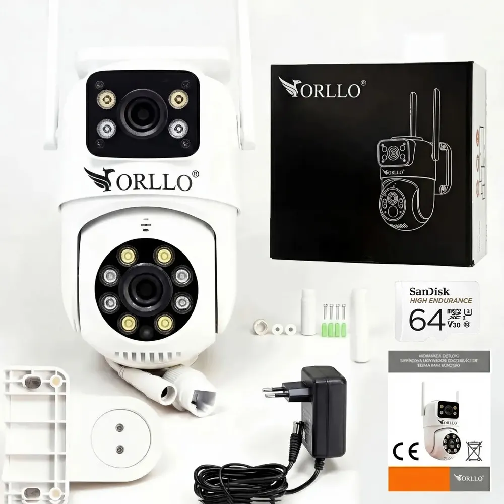 Kamera Zewnętrzna Wewnętrzna WiFi 4K AI Obrotowa LED ORLLO TZ19 DUAL + Karta SD 64Gb