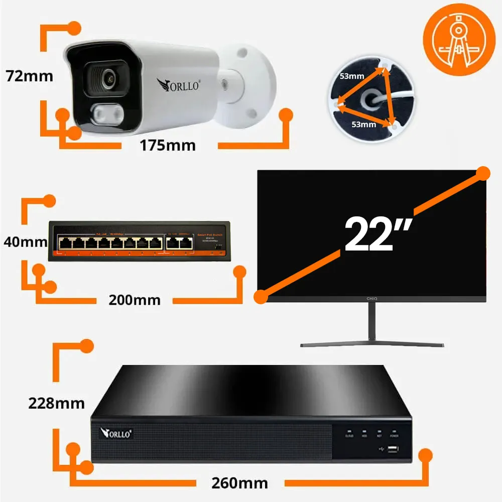 Zestaw do Monitoringu 4 Kamery 5Mpx Monitor ORLLO POESET 4