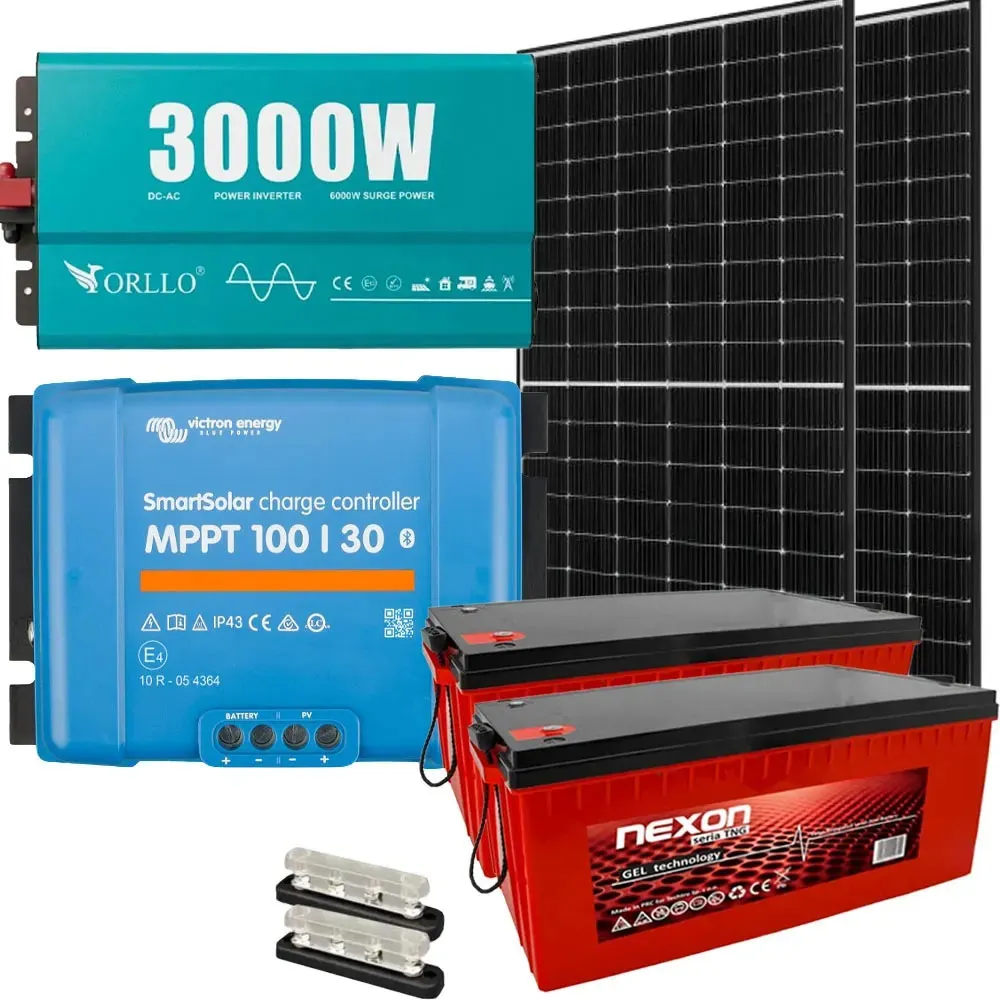 Zestaw Fotowoltaiczny do Grzania Wody 3000W 24V 2 Panele Fotowoltaiczne 2 Akumulatory