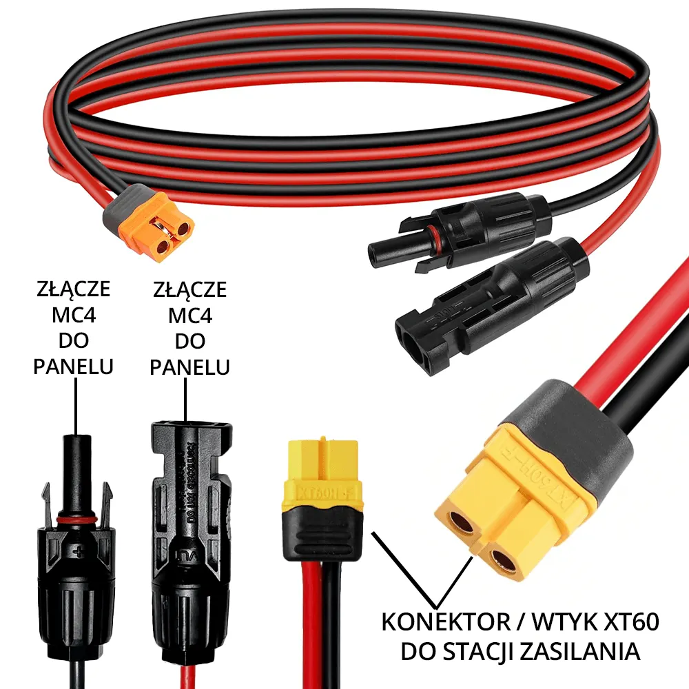 Kabel Solarny Konektror Złącze MC4 na XT60 Adapter Przejściówka do Stacji Zasilania