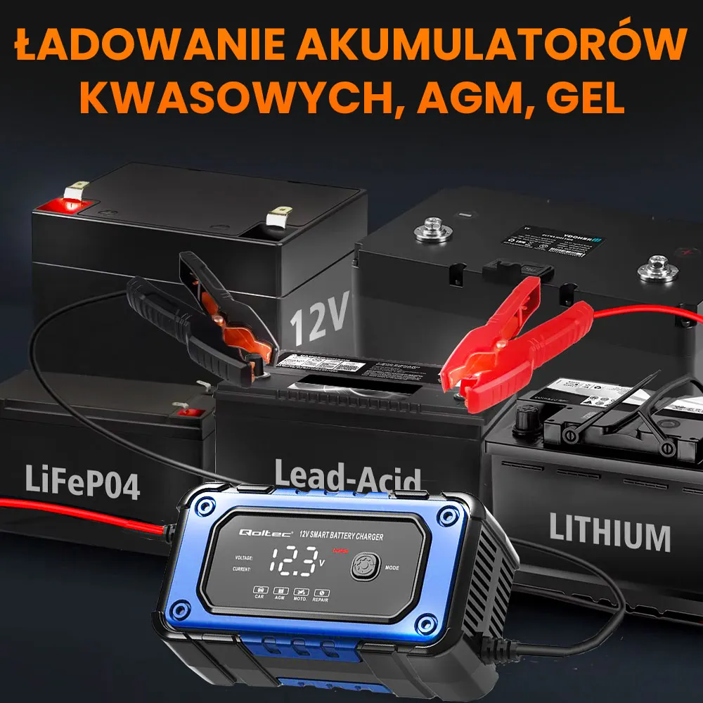 Ładowarka do Akumulatorów Mikroprocesorowa Prostownik Qoltec AGM GEL STD 12V/6A