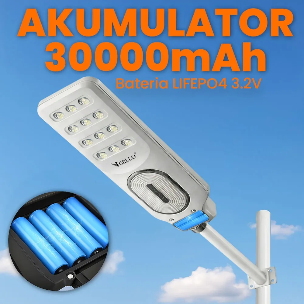 Lampa Solarna Uliczna LED ORLLO 400W Panel Solarny 28W Czujnik Ruchu Pilot 2713LM 6500K