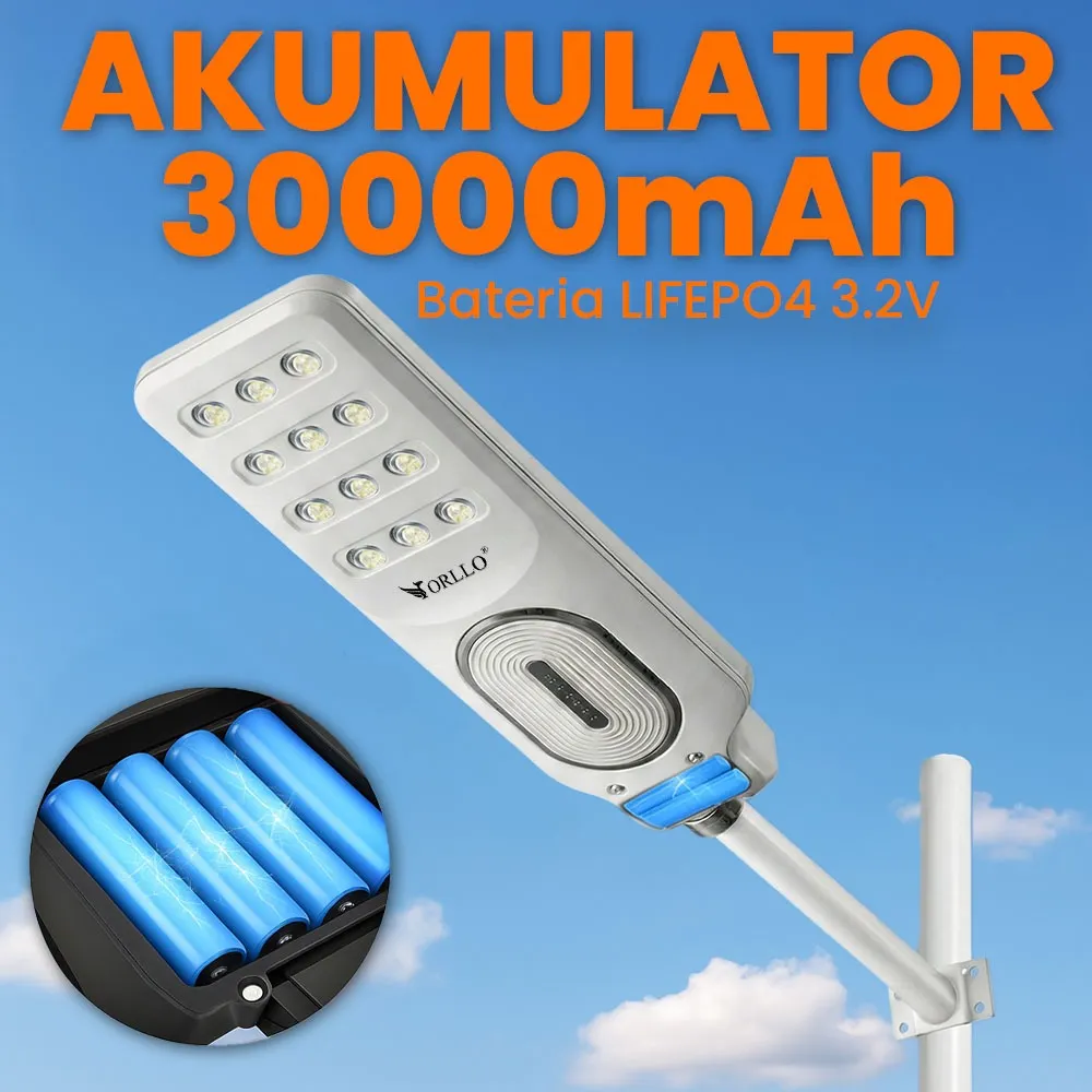 Lampa Solarna Uliczna LED ORLLO 400W Panel Solarny 28W Czujnik Tryb ECO 2713LM 6500K