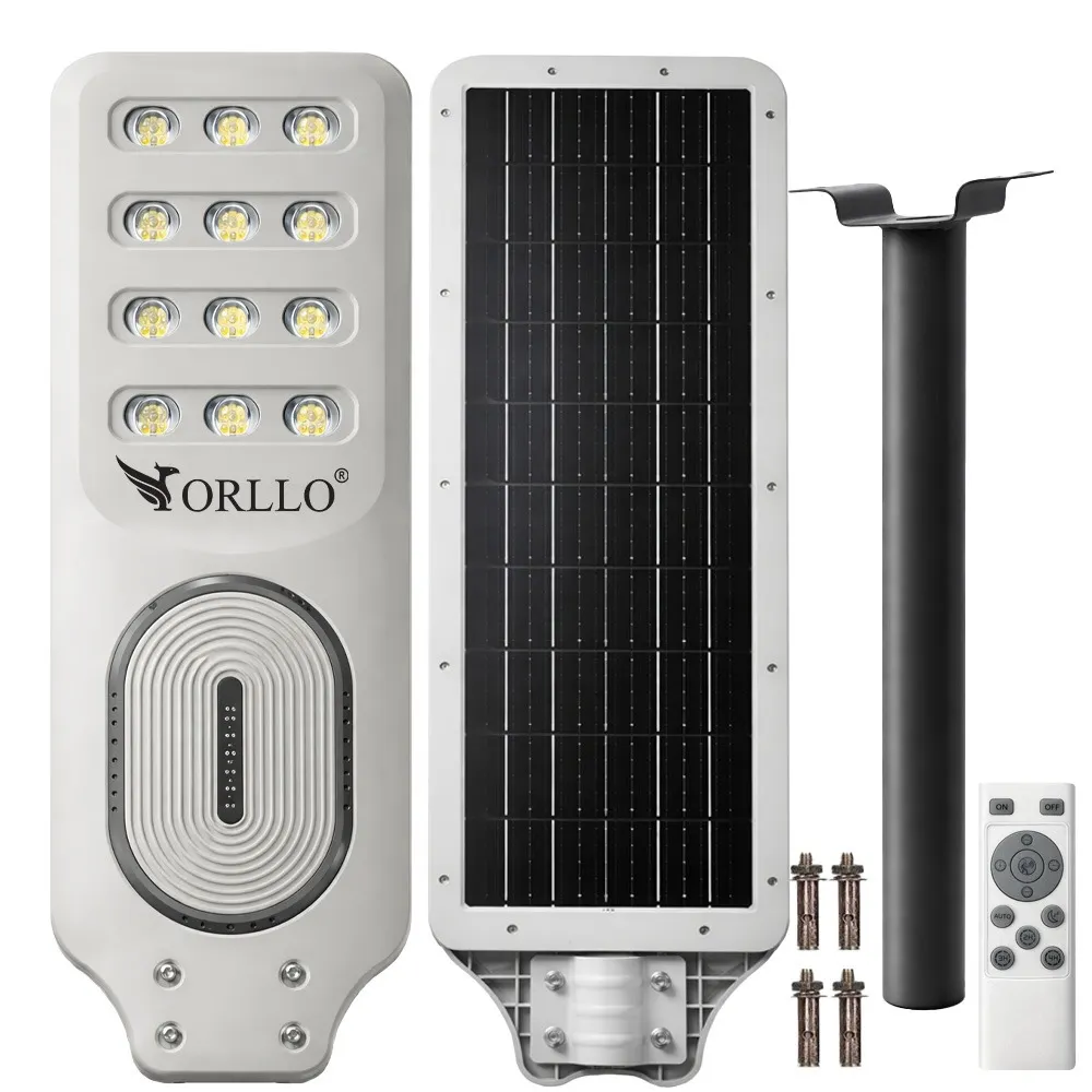 Lampa Solarna Uliczna LED ORLLO 400W Panel Solarny 28W Czujnik Ruchu Pilot 2713LM 6500K