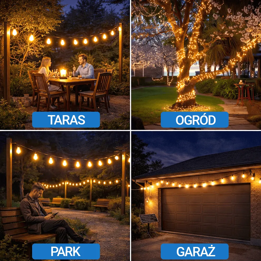 Lampki Solarne do Ogrodu Girlanda Ogrodowa 20 Żarówek LED Łańcuch