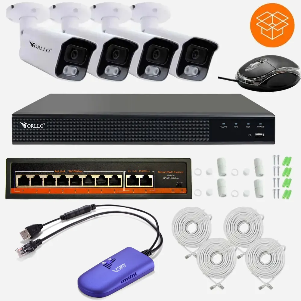 Zestaw WiFi PoE do Monitoringu 4 Kamery 5Mpx ORLLO POESET 4 + Adapter WiFI