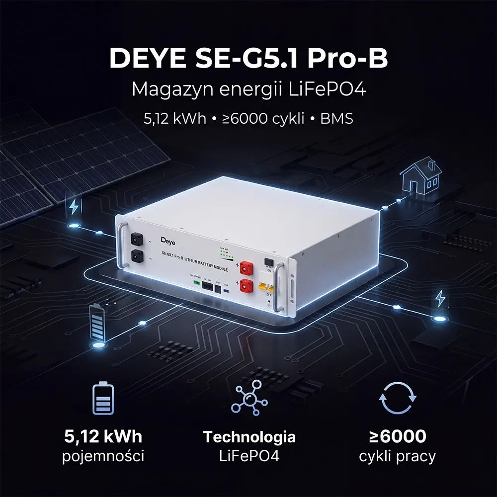 Magazyn Energii Akumulator Niskonapięciowy LiFePO4 5,12kWh 51.2V DEYE SE-G5.1 Pro-B