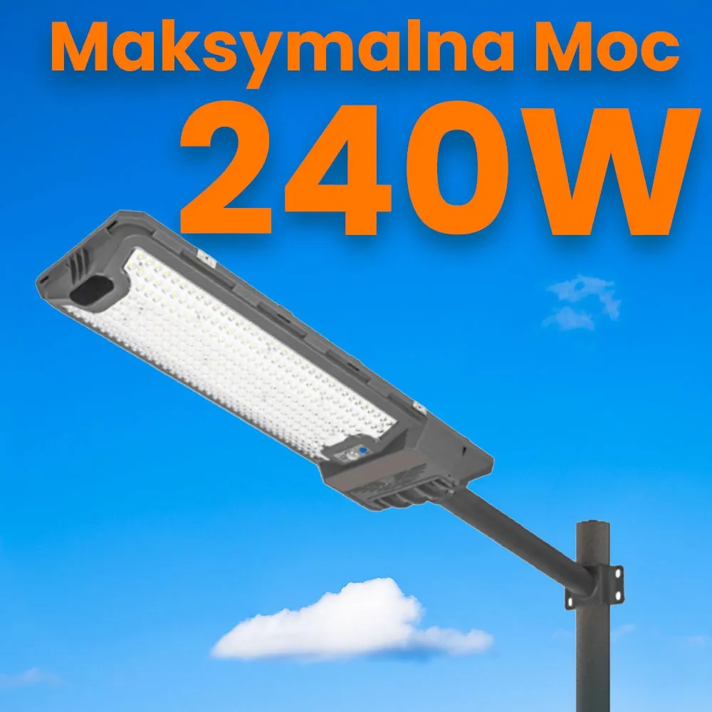 Lampa Solarna Uliczna LED ORLLO 240W Panel Solarny 15W Pilot 1500LM 6500K OUTLET DOBRY