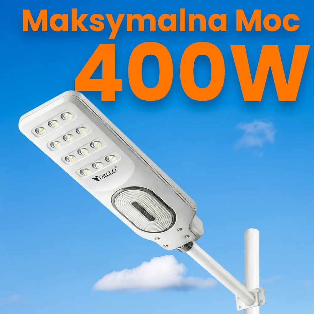 Lampa Solarna Uliczna LED ORLLO 400W Panel Solarny 28W Czujnik Tryb ECO 2713LM 6500K