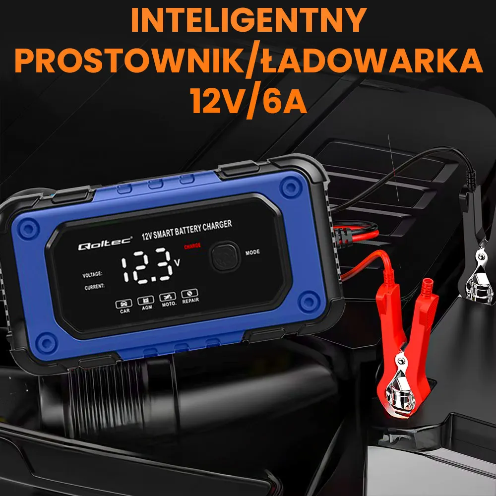 Ładowarka do Akumulatorów Mikroprocesorowa Prostownik Qoltec AGM GEL STD 12V/6A