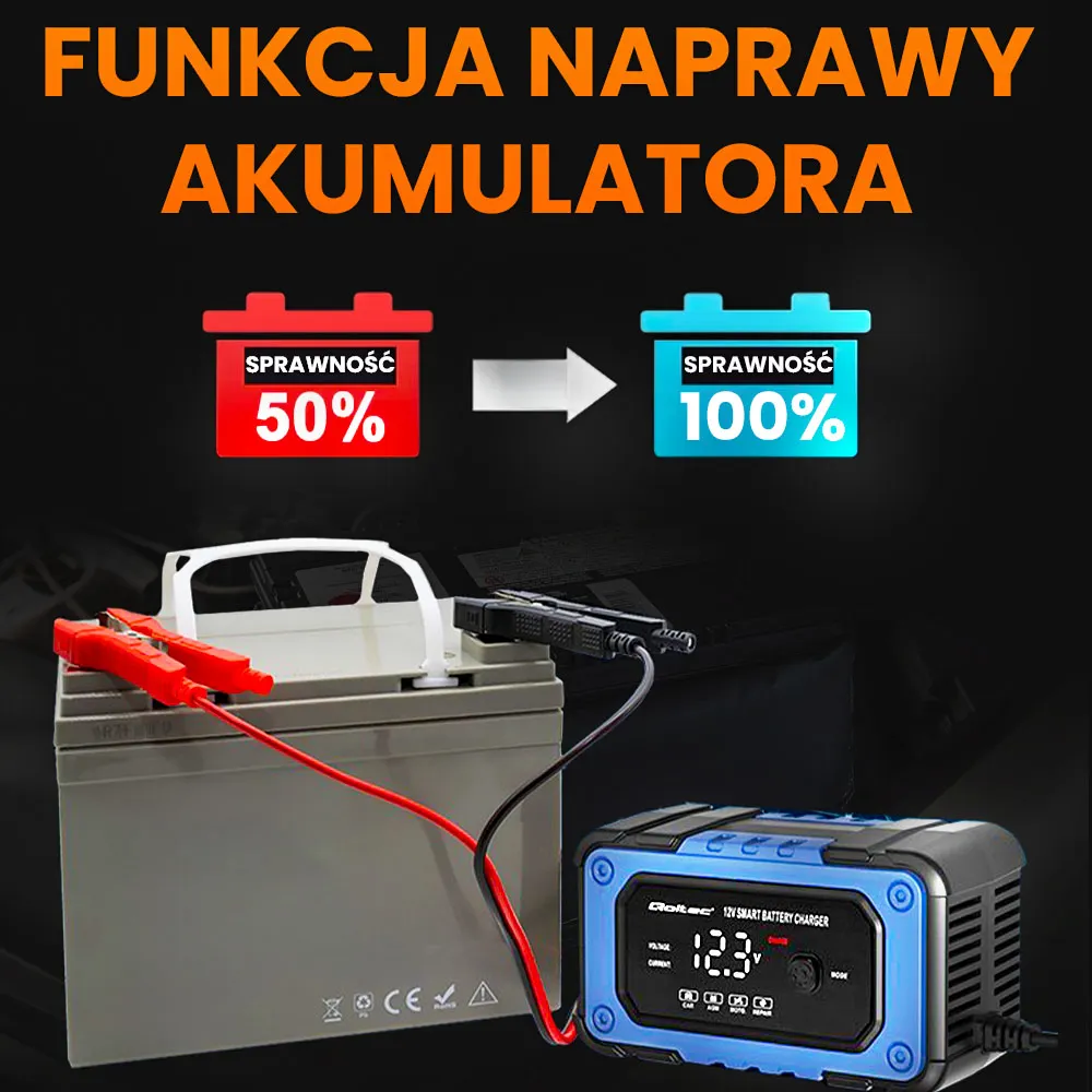 Ładowarka do Akumulatorów Mikroprocesorowa Prostownik Qoltec AGM GEL STD 12V/6A