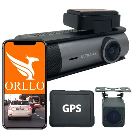 Wideorejestrator samochodowy ORLLO RX700 PRO 4K z GPS i kamerą tylną.