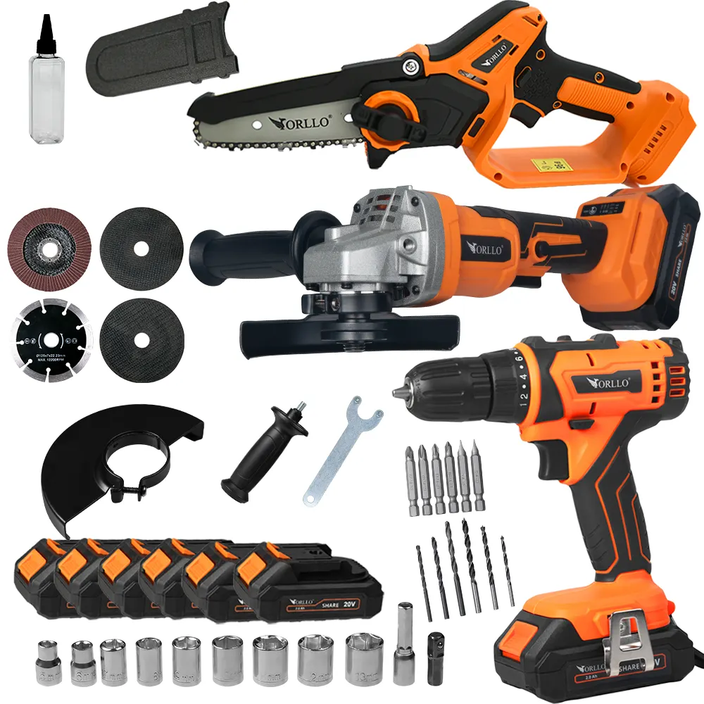 Zestaw Elektronarzędzi Wiertarko Wkrętarka Szlifierka Kątowa Piła Akumulatorowa z Walizką ORLLO